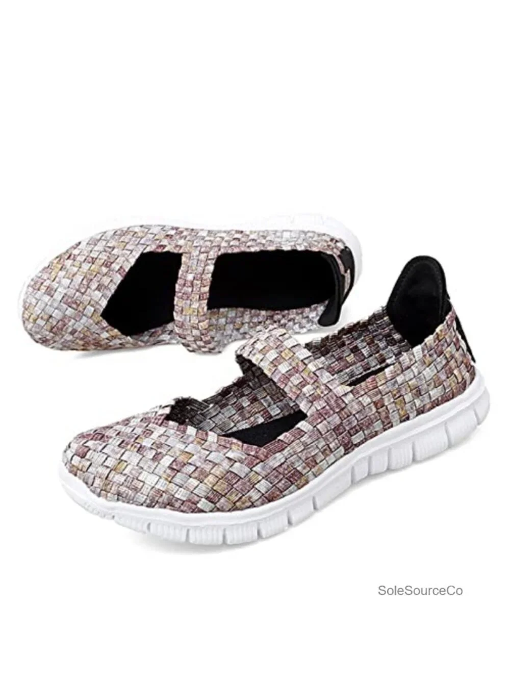 Mary Jane Sneaker Flats Woven Elastic Wedge Walking Shoes